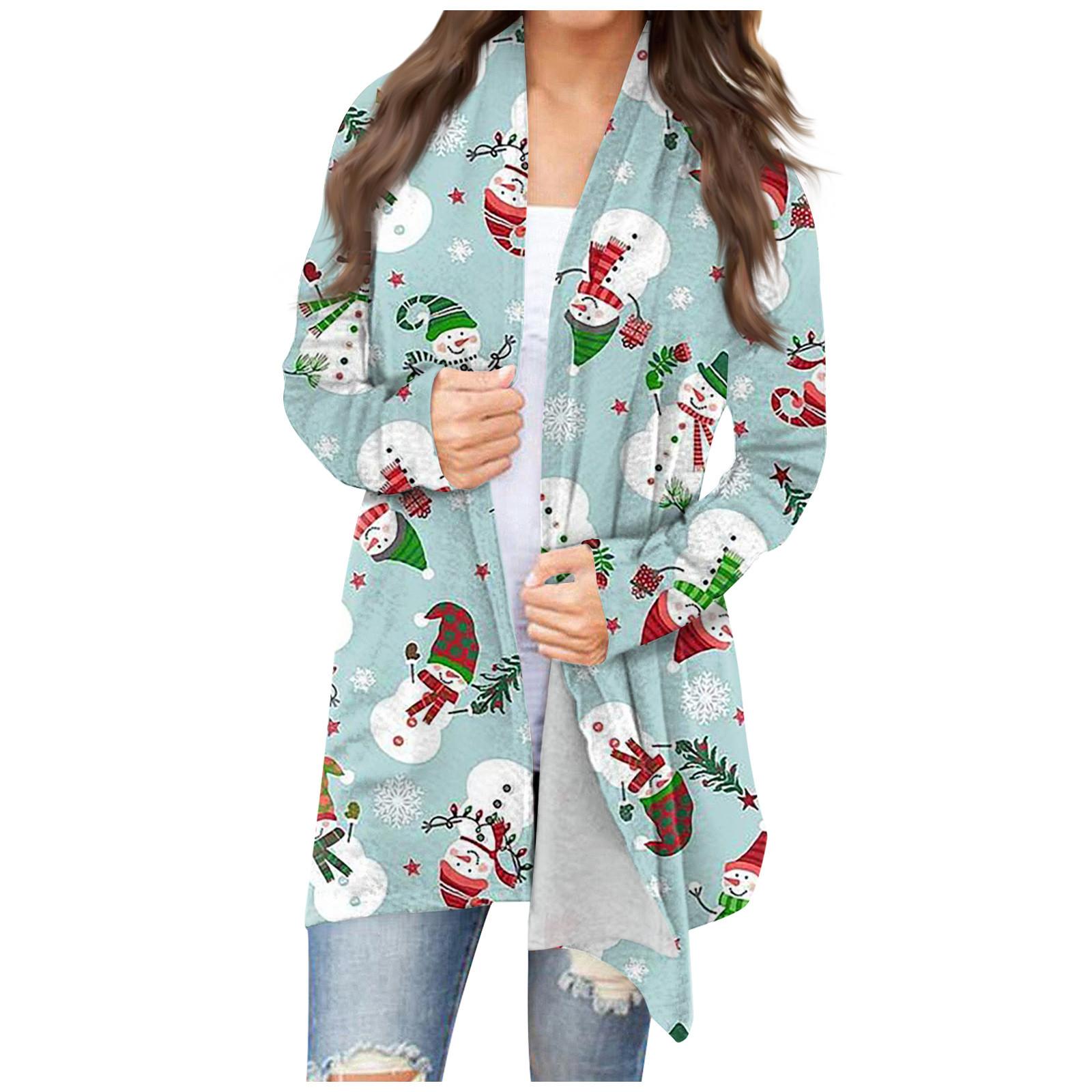 

Жіноча модна повсякденна різдвяна куртка з кардиганом середньої довжини XXXL ціан