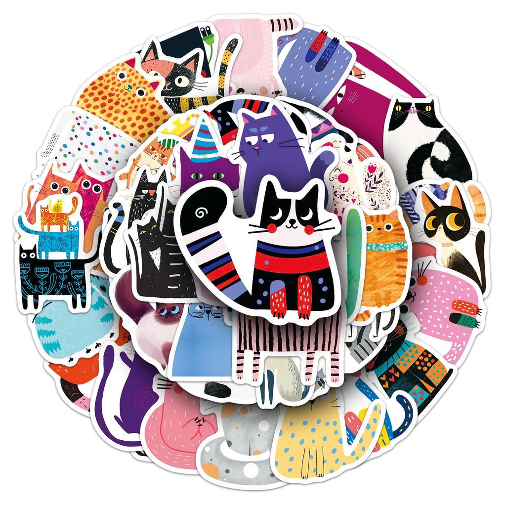 50 Cute Cat Stickers - Artistic Graffiti Style for Notebooks, Phones, and Journals