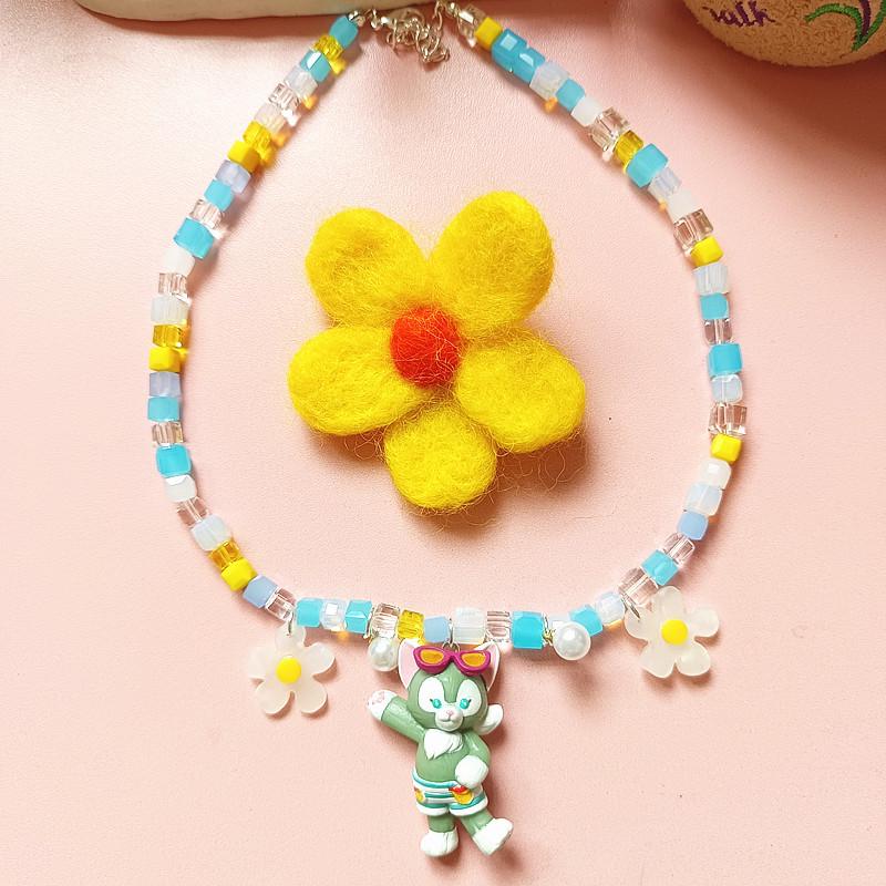 

Ожерелье-чокер ручной работы из кристаллов с мультяшными медвежатами Даффи и ШеллиМэй для летних каникул для женщин и детей
