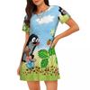 Cartoon Comic Damen Oversized Rundhals Modisches Lockeres Lässiges Sommerkleid mit Kurzen Ärmeln