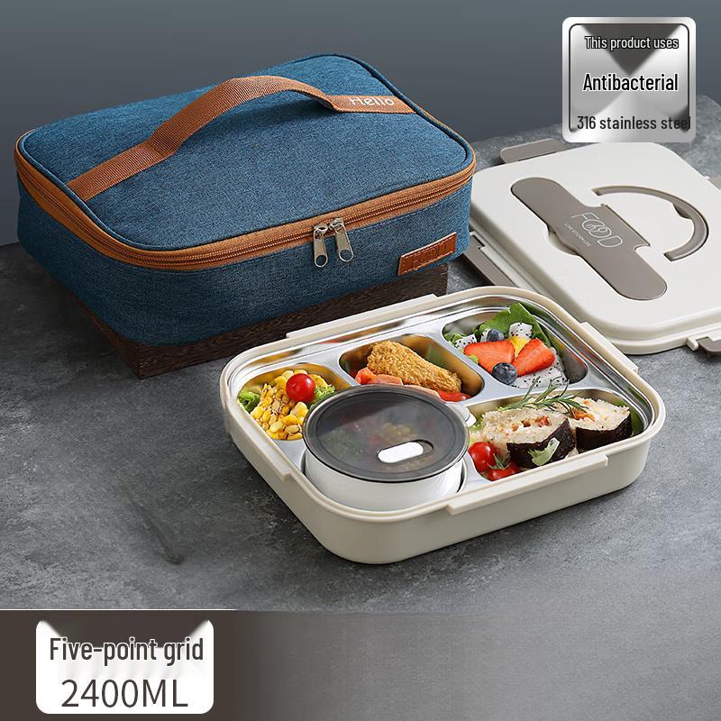 316 Stainless Steel Insulated Lunch Box with 5 Compartments and Carry Bag