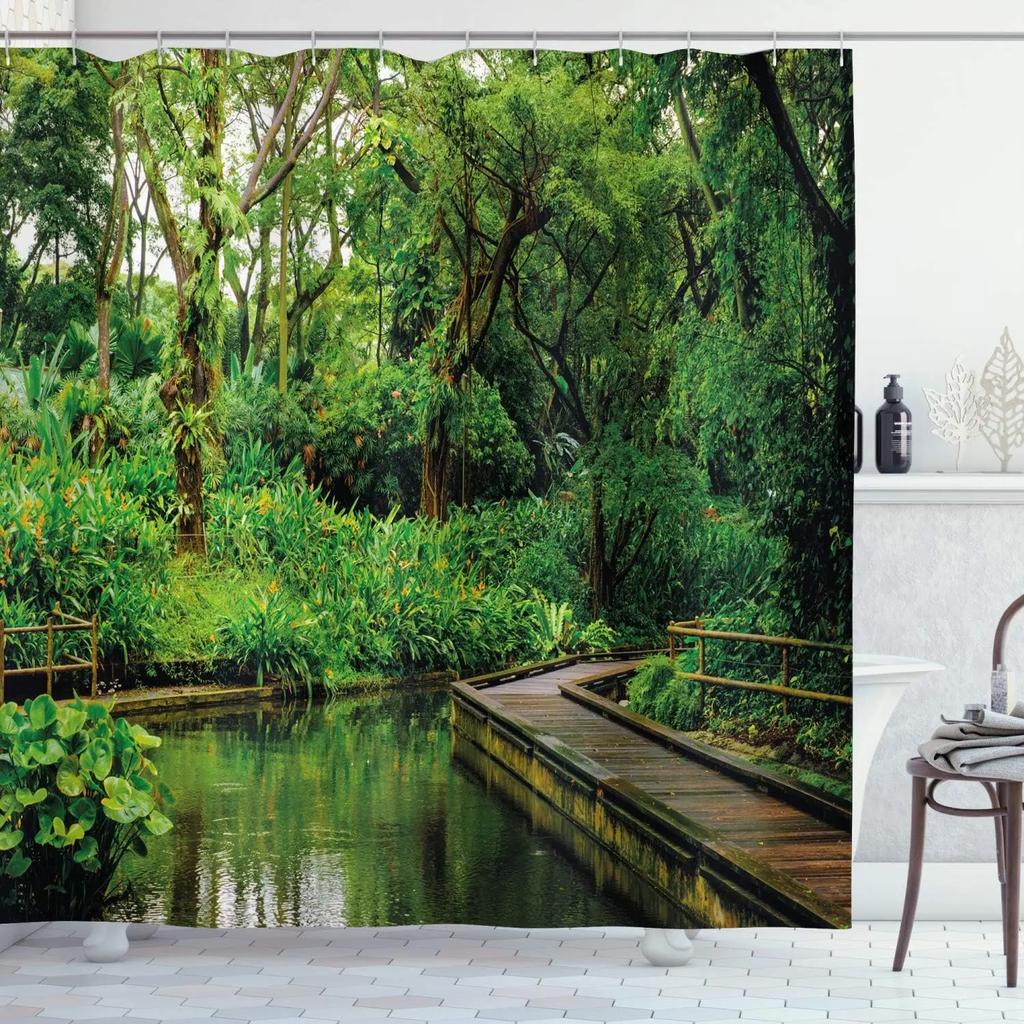 Unframed Bamboo Zen Shower Curtain Green Nature Forest Stone Spa Candle Summer Tropical Bamboo Forest Orchid Bathroom Decor With