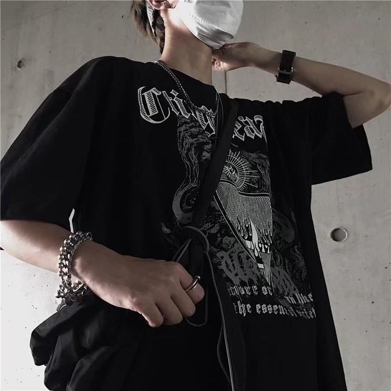 Harajuku Retro Style Hip Hop Street Trend Letter Print Top Men's and Women's Summer Crew-neck Loose Short-sleeved T-shirt