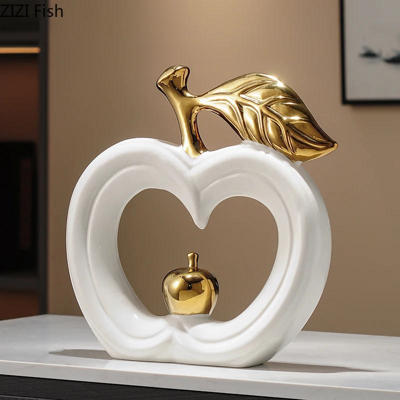 Gold-plated Hollowed Out Pear Statue Desk Decoration Ornaments Minimalism Fruits Pear Ceramic Sculpture Room Aesthetics Decor