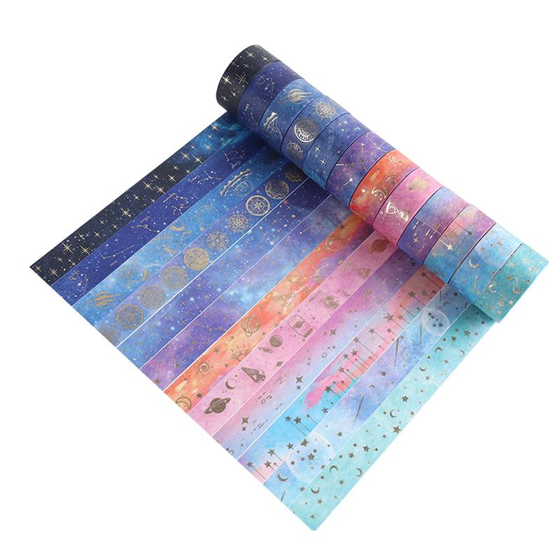 12 Stück Sternennacht Washi Tape Set Galaxie Sternbild Mond Stern Klebeband Masking Tapes Heimaufkleber Dekoration