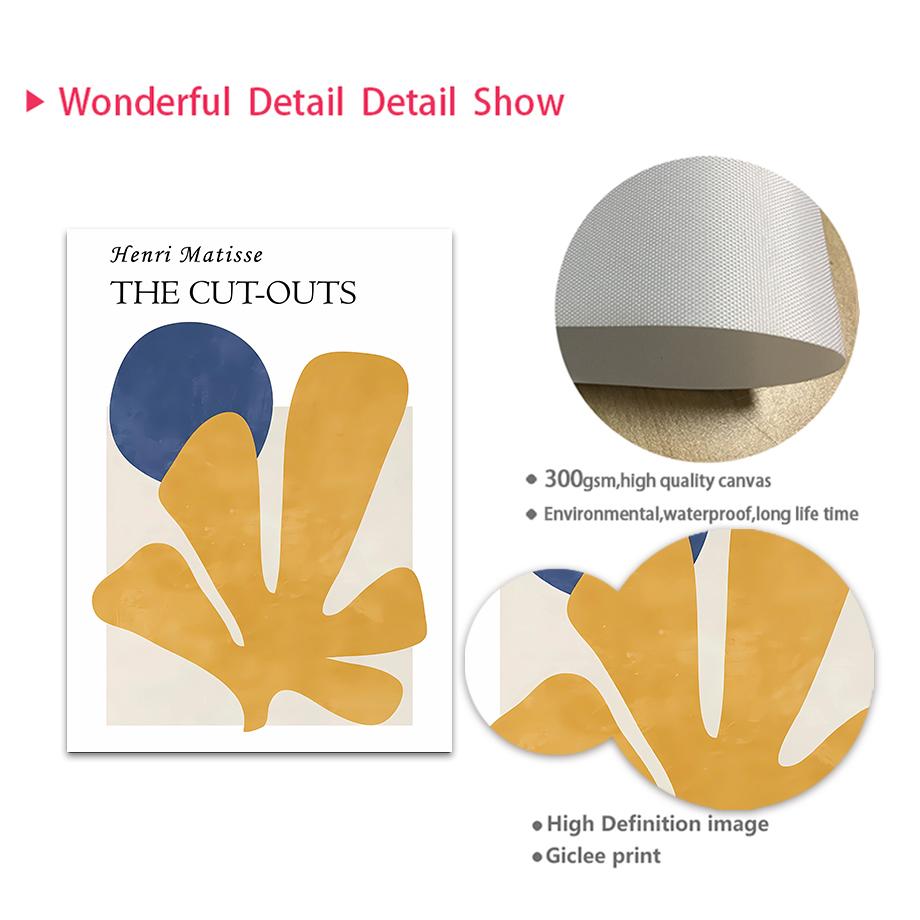 Blue Yellow Henri Matisse Geometry Flower Leaves Wall Art Canvas Prints Painting Abstract Poster Pictures For Living Room Decor