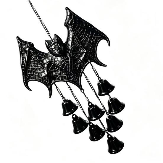 Dark Aesthetic Balcony Decorations Gothic Bat Metal Wind Chime, Halloween Hanging Ornament with Multiple Bells, 3D Unique Gift Ideas Embossed