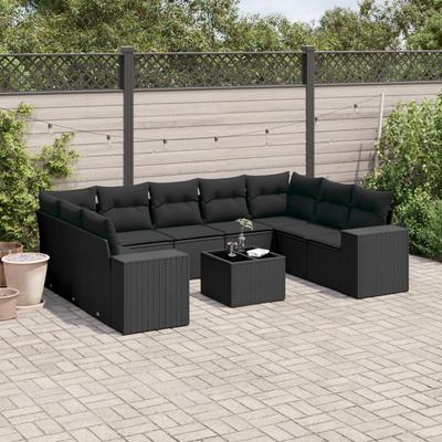 Vidaxl 10-Cz. Garten-Sitzgruppe, Kissen Schwarzer Rattan Pe