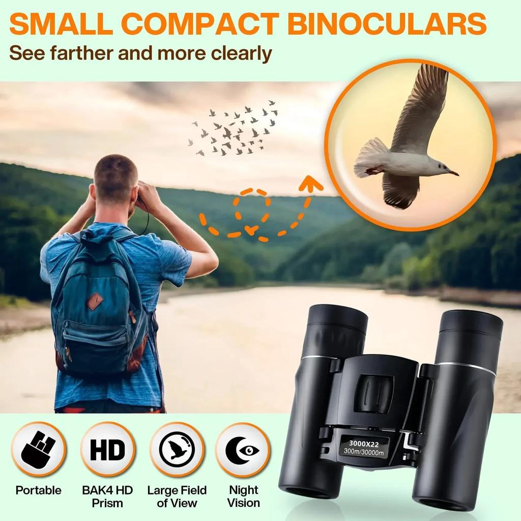 3000x22 Powerful Binoculars 50000m Long Range Folding Mini Telescope Bak4 Fmc Optics For Sports Outdoor Camping Travel