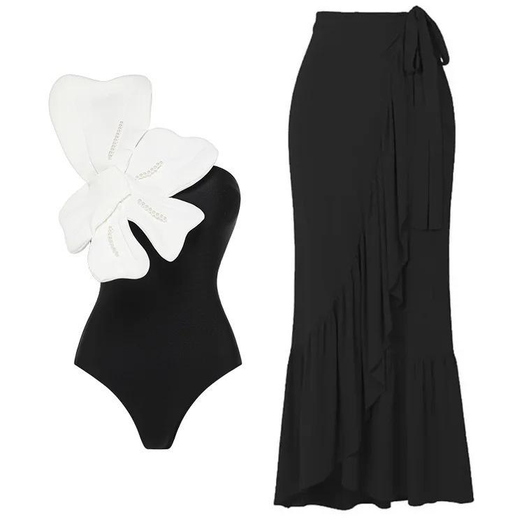 Europäischer & Amerikanischer Damen Ein-Schulter Perlenblume Schlankmachender Einteiliger Badeanzug – Schnelltrocknend, Atmungsaktiv, Leicht & Sexy