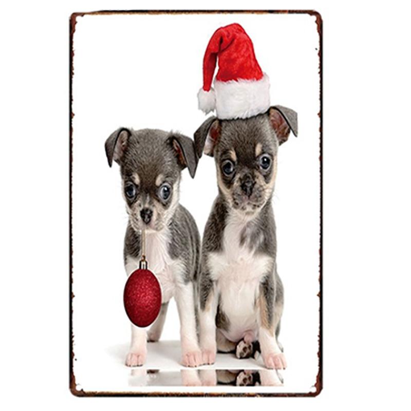 Mfoever Christmas Dog Decor Metal Tinplate Poster New Year Festival Decor Xcm Cute Dog Poster