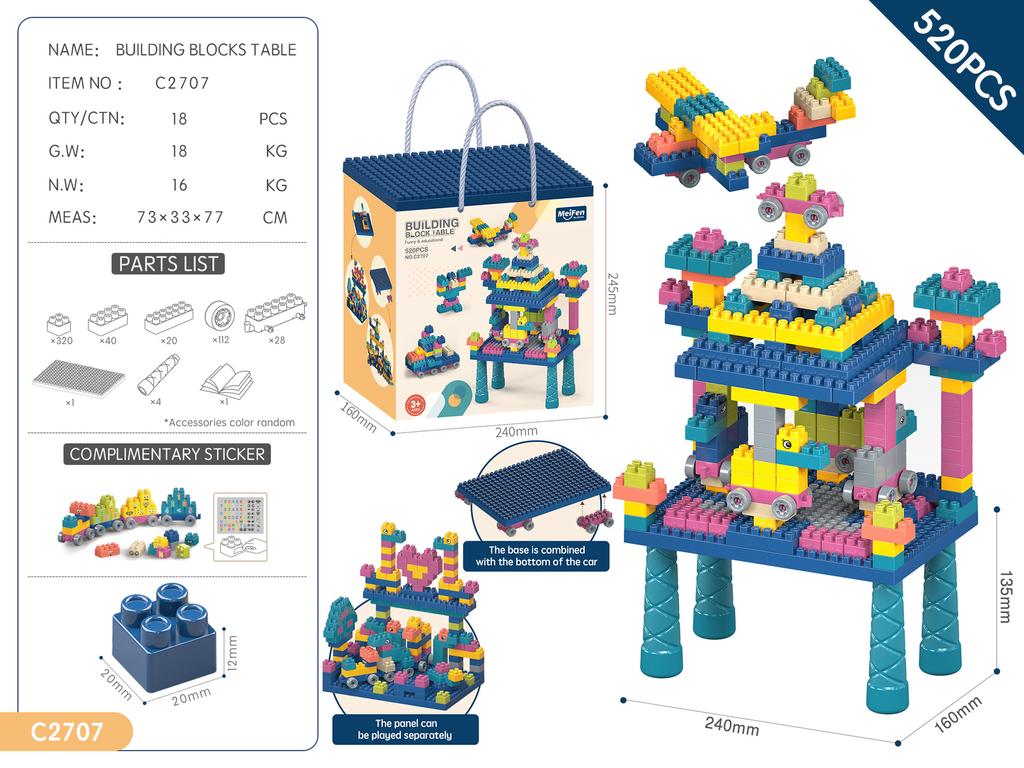 DIY Building Blocks Table Toy Set Kids Educational Puzzle Bricks Desk Gift for 3-6 Years