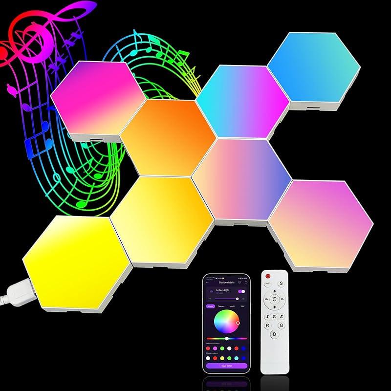 8 Pack Hexagon Lights for Wall LED, Hexagon LED Lights That Sync with Music, APP & Remote Controls Hex Lights, RGB LED Wall Panels for TV, Bedroom,