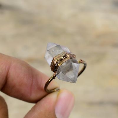 Herkimer Diamond Ring Electroformed Copper Ring Adjustable Rings Electroformed Jewelry Handmade Ring Gemstone Copper Jewelry Gift For Mother