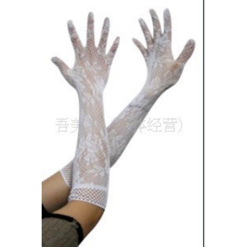 Women Sexy Mesh Hollow Jacquard Connected Finger Flirting Intimate Gloves One size