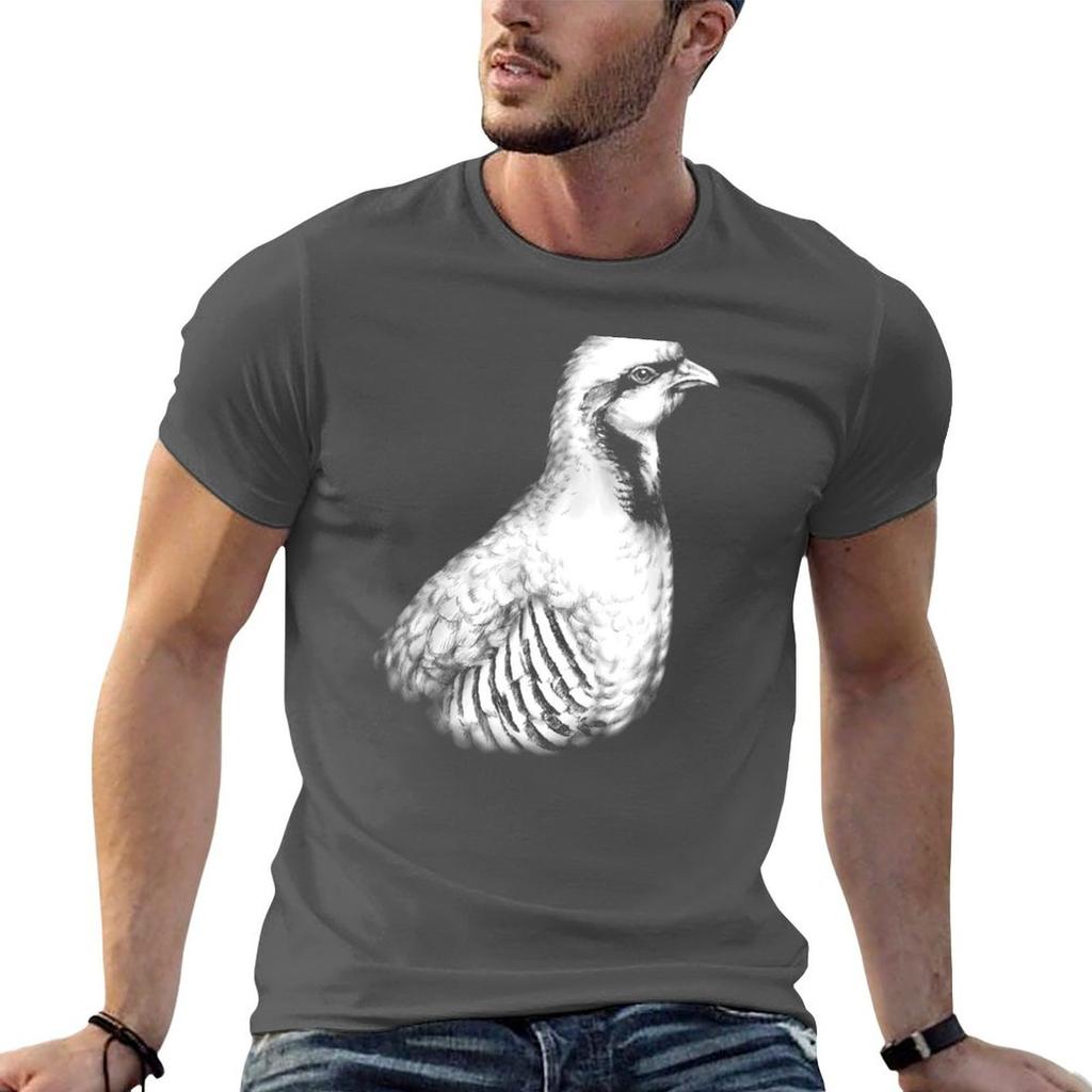 Chukar Partridge Portrait Dark Background Tshirt Plus Size Summer Short Sleeve Tshirt