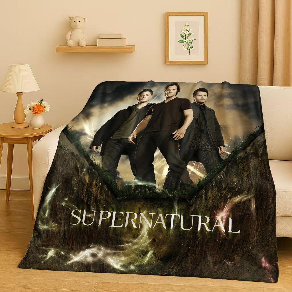 3D Supernatural Sam Dean Winchester TV Flannel Blanket,Ultra Soft Warm Plush Throw for Home Bedroom Bed Sofa Cover Travel Gift