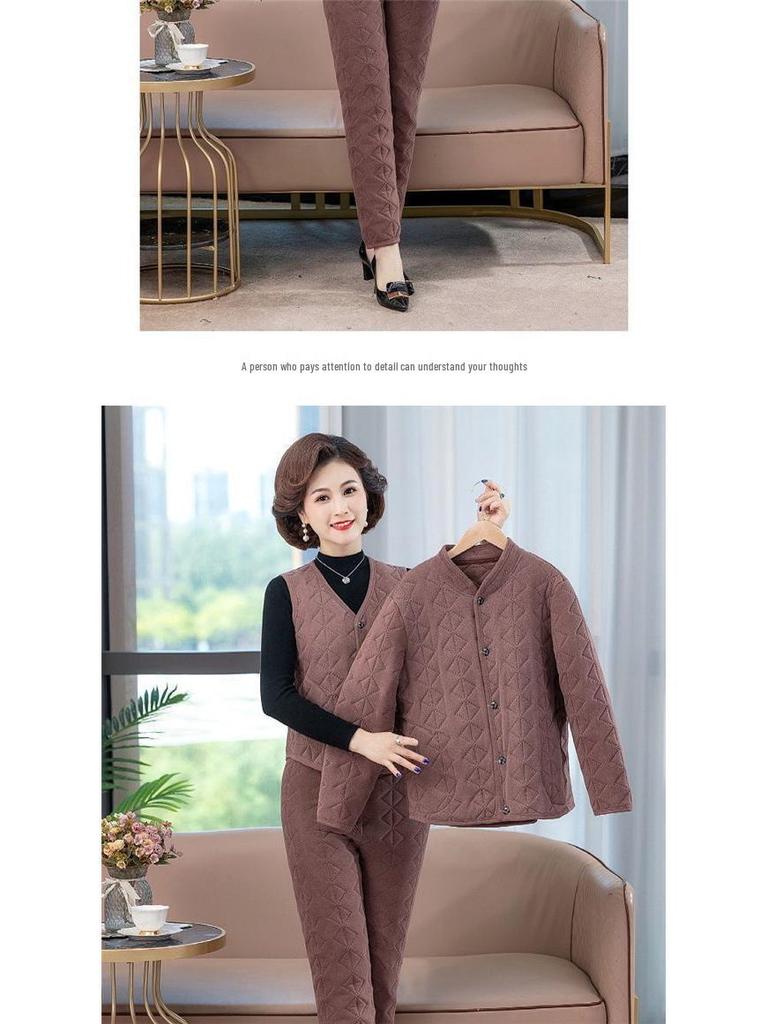 Women's Winter 3-Piece Set: Silk Cotton Coat & Outerwear for Middle-Aged