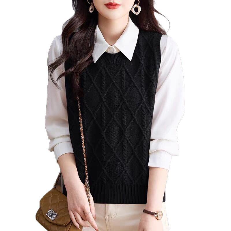 Women's Autumn Sleeveless Knit Vest – Versatile Layering Cardigan, Loose Fit, Yellow Brown (2025 New)