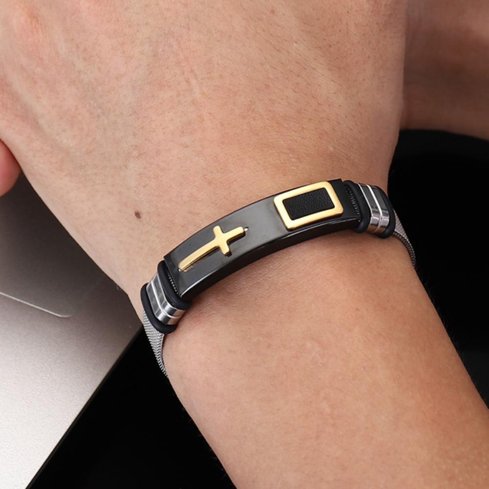 Stainless Steel Religious Bracelet Waterproof Fashion Bracelet Cross Bangles  Daily Use