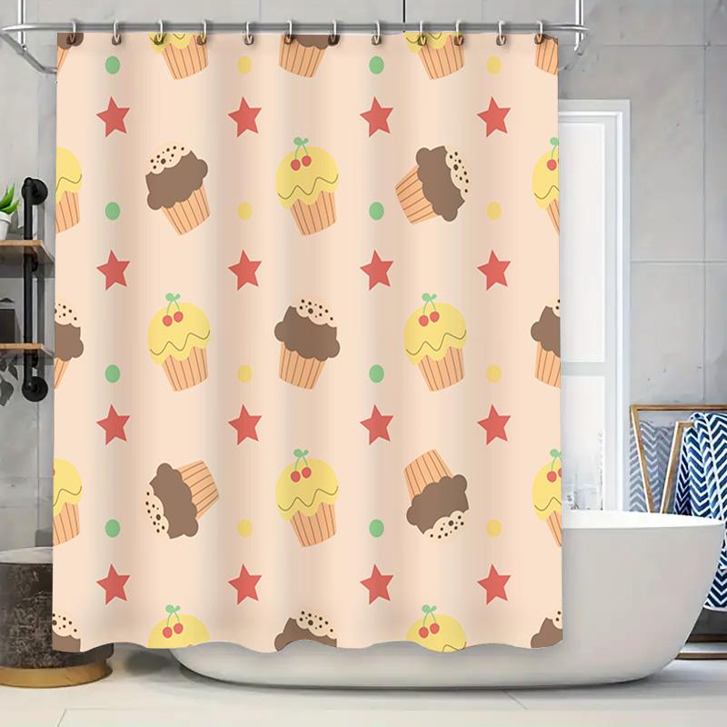 

Cute Cupcake Pattern Shower Curtain Waterproof Bathroom Decoration Decor For Home Kitchen W60H190(CM)-1 Pcs