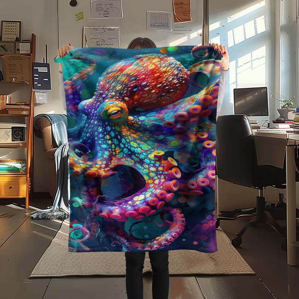 1Pc Turtles Octopuses Print Flannel Blanket, High quality Comfortable for All Seasons, Home Decor, Warmth and Comfort, Perfect for Gifts