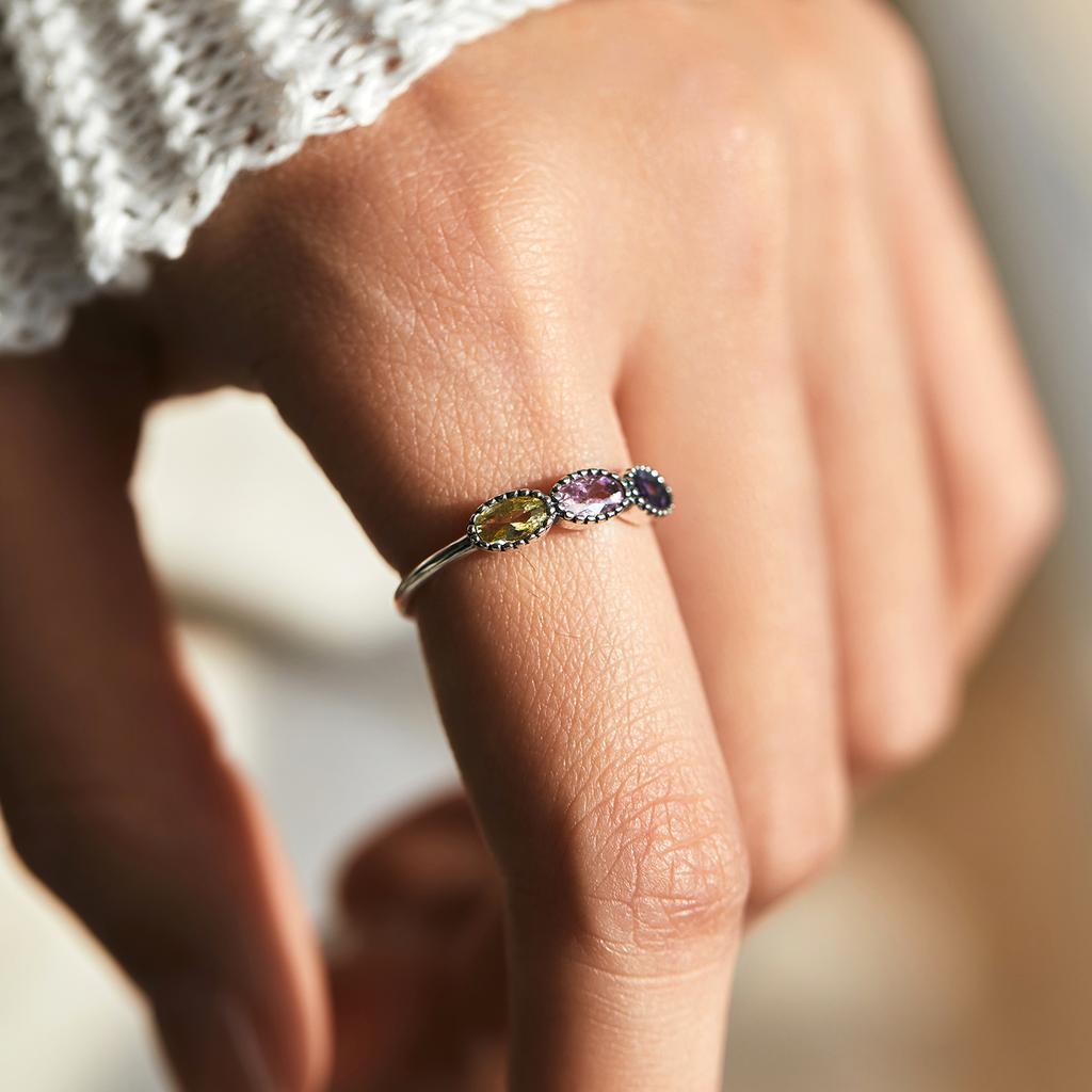 925 Sterling Silver Vintage Colorful Oval Ring Exquisite Zirconia Stackable Fine Jewelry For Women Birthday Gift