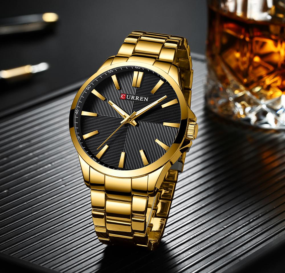 CURREN Mens Watches Top Brand Luxury Stainless Steel Band Watch for Men CURREN Wristwatch Fashion Business Quartz Clock Man Waterproof
