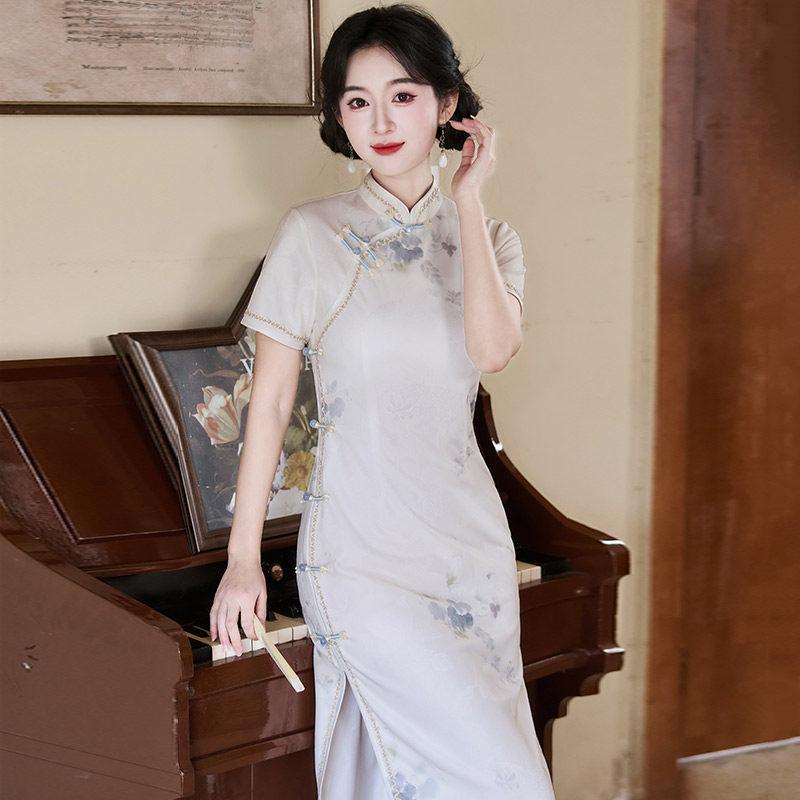 White new Chinese Suzhou long cheongsam improved young 1011 new women's high-end sense can be worn daily in summer