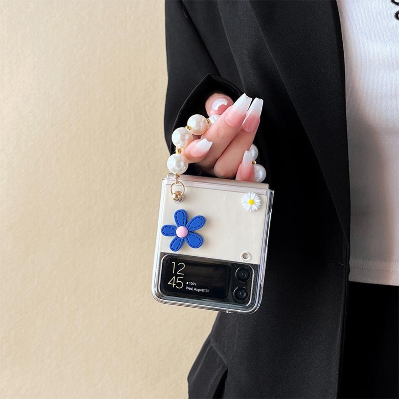 Für Samsung ZFlip6 Faltbares Handyhülle für ZFlod3 Gänseblümchen Klein Frisch Ins Blume Transparent Perle Handheld