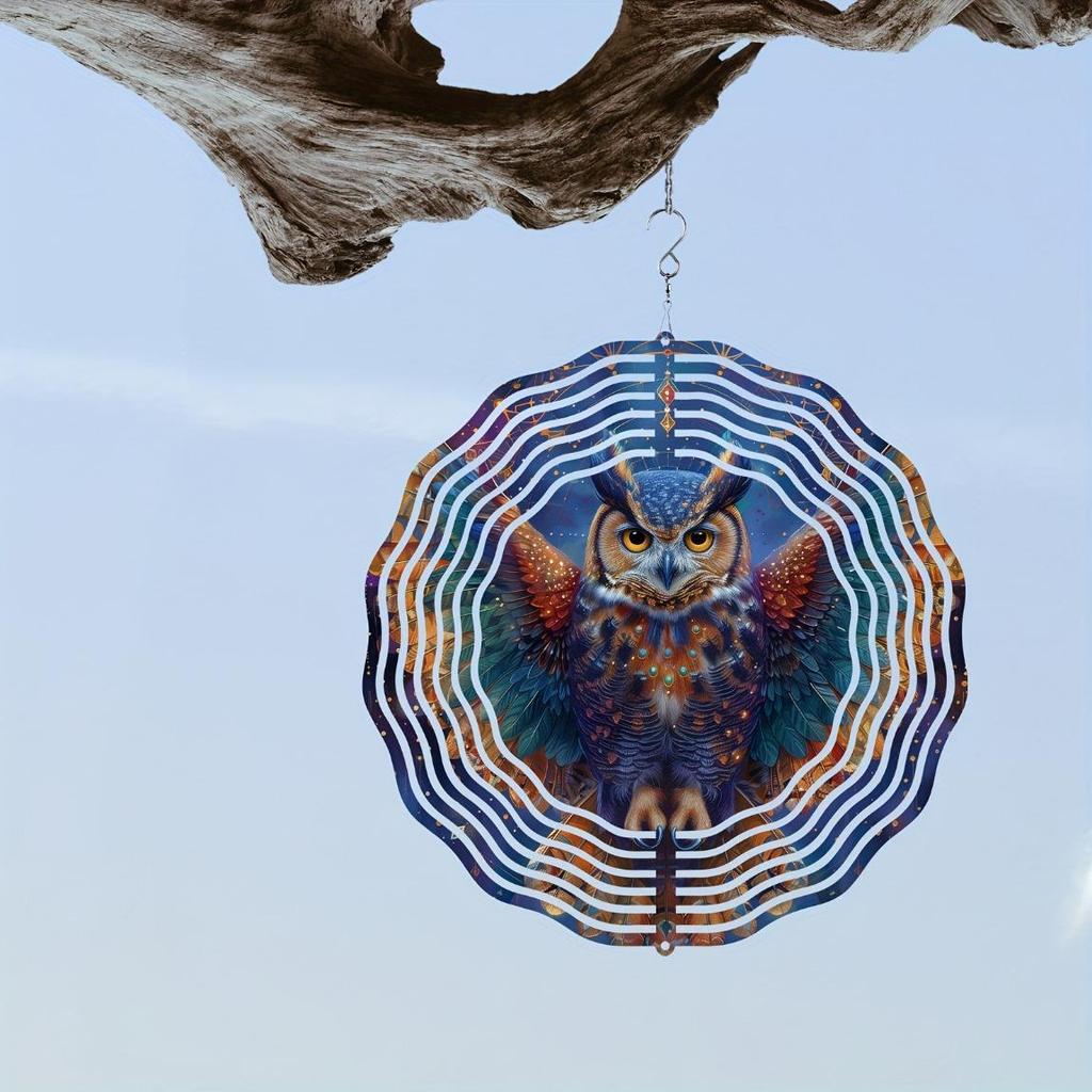 25 cm Metall-Windspiel mit Eule und Sternen – Dekoratives Hänge-Windspiel für Garten, Terrasse und Fenster | Klassisches rundes Design