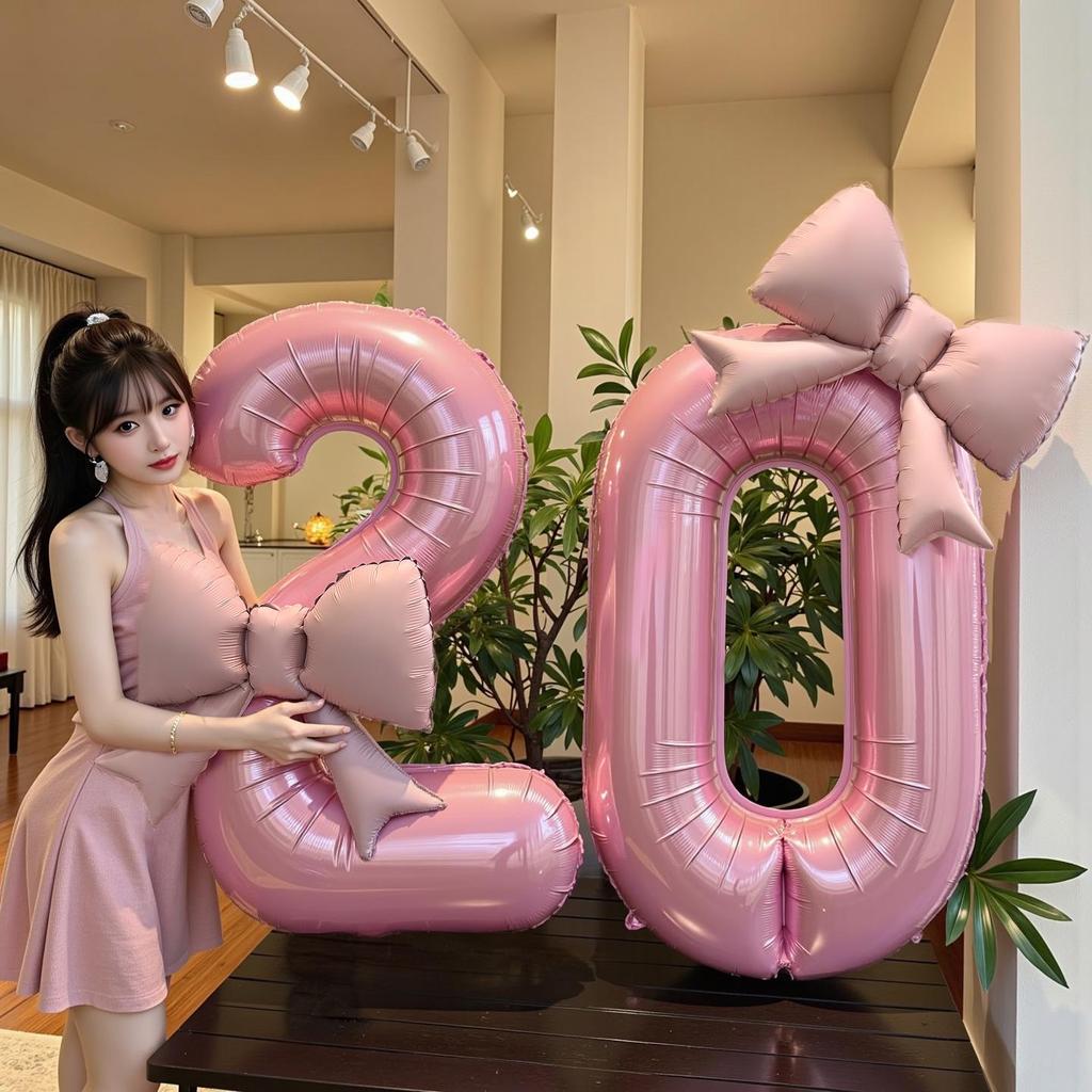 10th Birthday Pink Bow Balloon Props for Girls' Party Decoration.