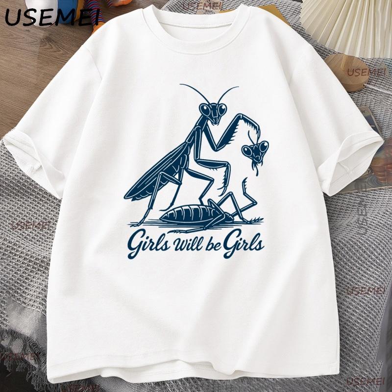 

Girls Will Be Girls Graphic Sweatshirt, Funny Feminist Tee, Praying Mantis Print Shirt, Casual Statement Top Shirt for Women 5XL різнокольоровий