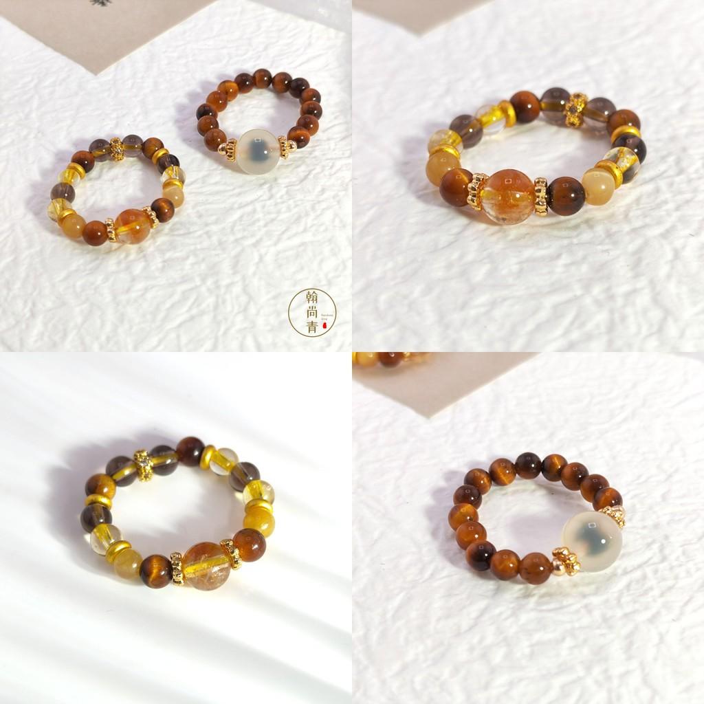 Stunning Geometric Beaded Ring Set Featuring Golden Tiger Eye And Yellow Crystal