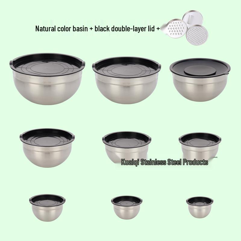 American-Style Silicone-Lidded Salad Bowl Set - Stainless Steel, Multi-purpose for Cooking, Baking, and Egg Beating.