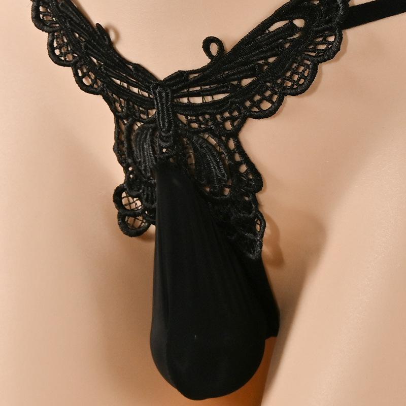 Large Size Sissy Pouch Panties Men Sexy Bullet Separation Mini Thong Butterfly Embroidery Low Waist G-String Crossdress Lingerie