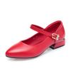 Genuine Leather Lady Pumps Pointed Toe Office Lady Pumps Buckle Strap Shallow Mouth High Heels Thick Heel Wedding Women Shoes