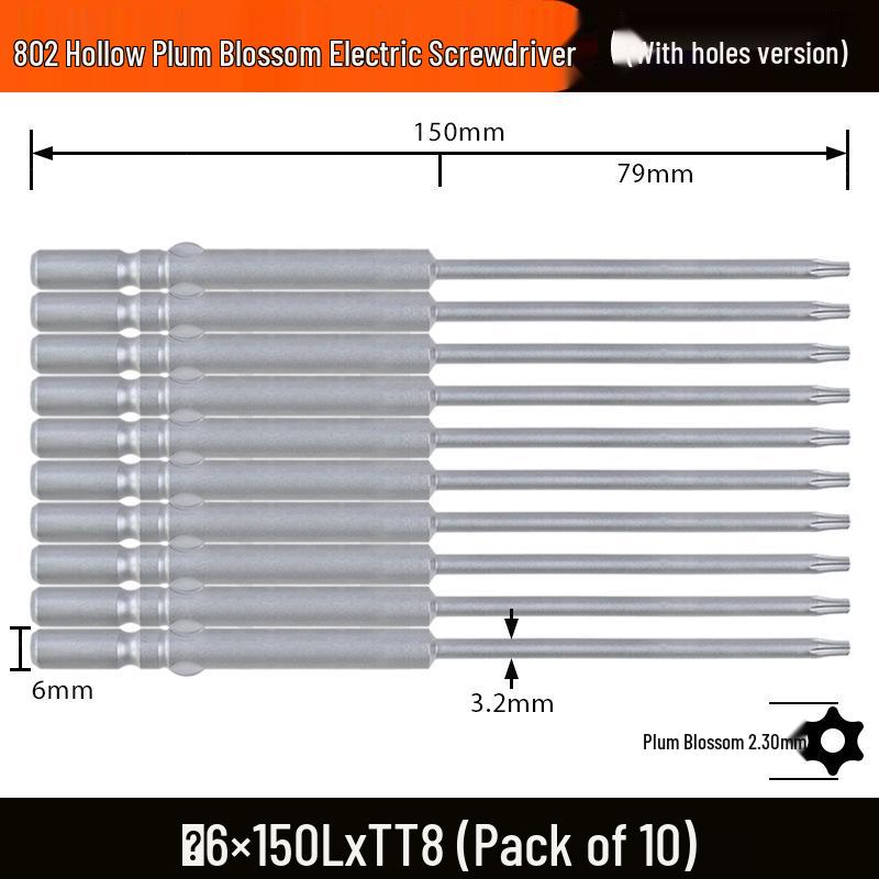 Nigao S2 802 Torx Electric Screwdriver Bit, 6mm Round Shank with Hole