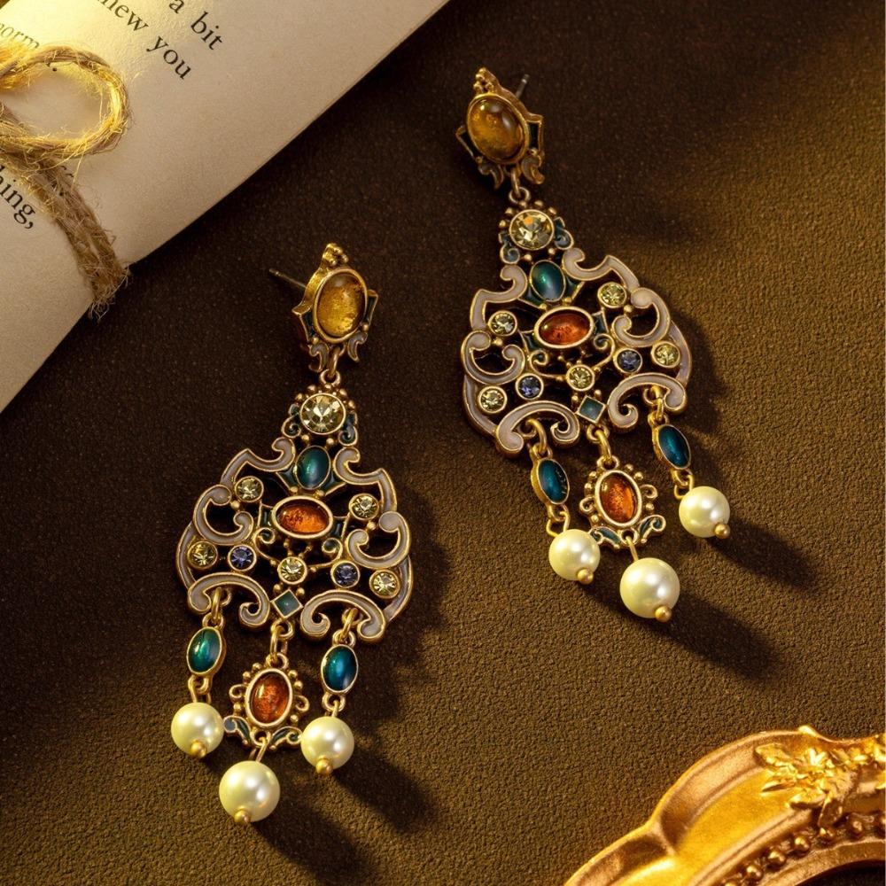 Enamel Relief National Style New Chinese Plum Blossom Earrings Medieval Vintage Gorgeous Retro Old Earrings