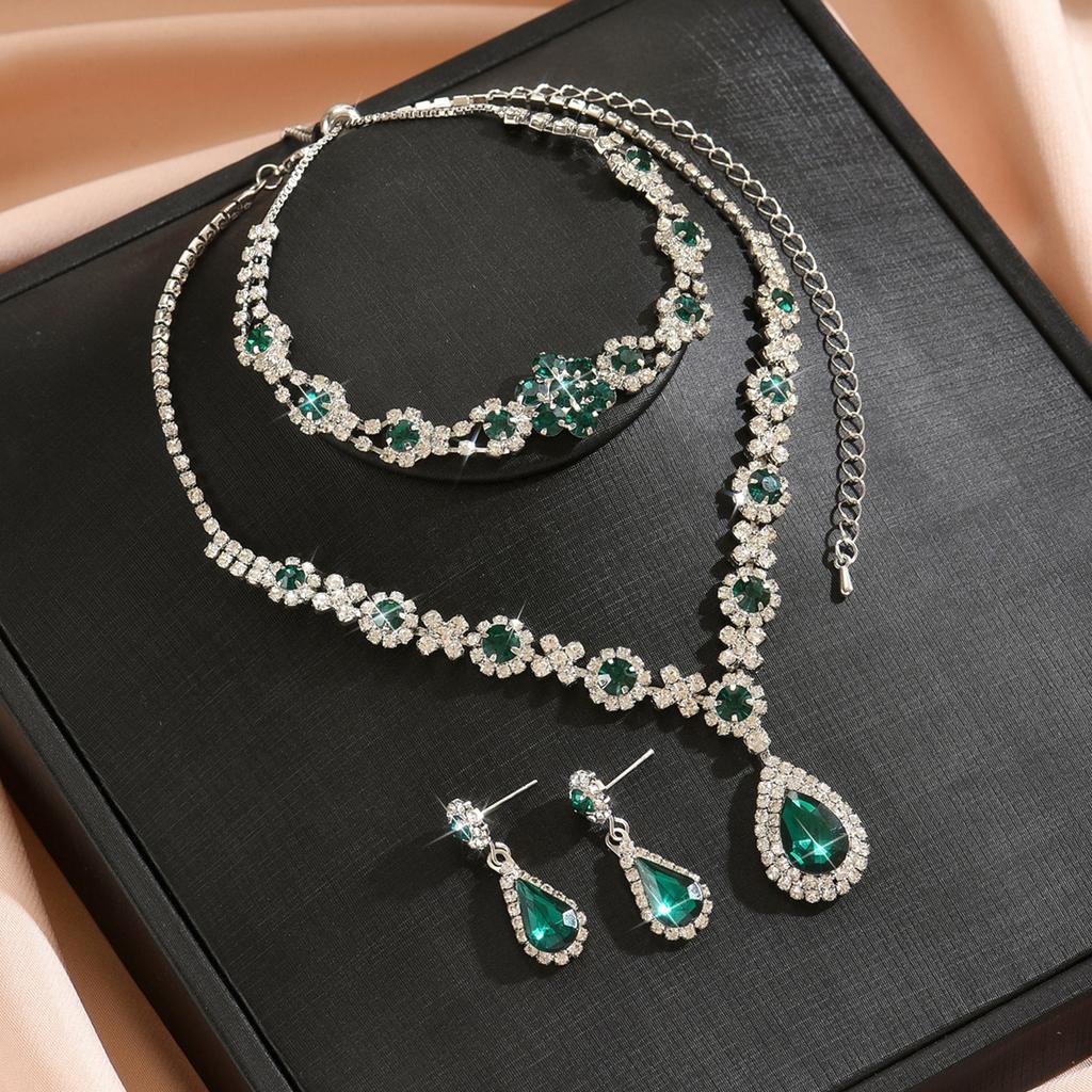 4PC Women's Fashion Water Drop Set Necklace Earrings Bracelet Zircon Set Suitable for Wedding, Party, Festival Gifts