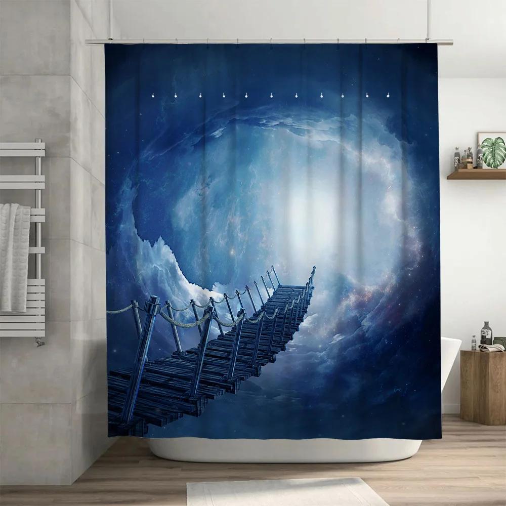 Futuristic Space Scene Waterproof Bathroom Shower Curtain Decoration for Kids Room Home Decor Modern Bath Liner