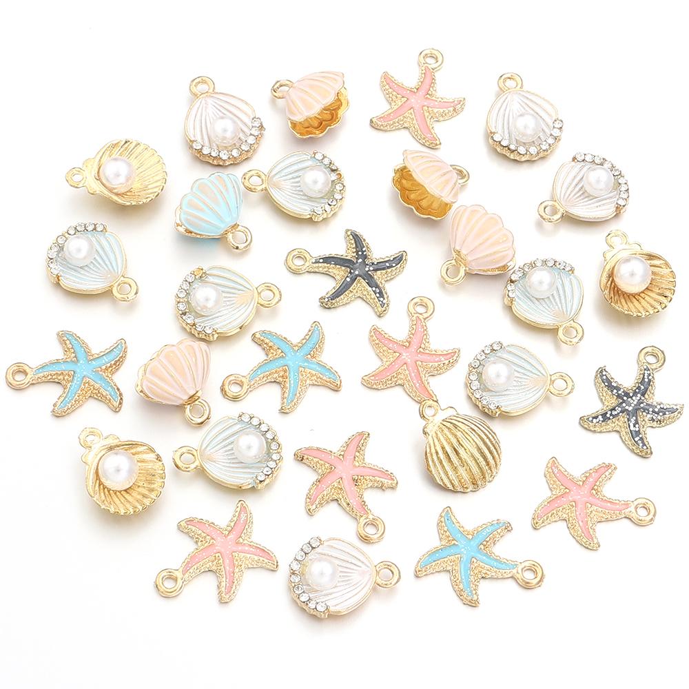 10pcs/lot Alloy Enamel Pendant Colorful Scallop Starfish Shell Shape Charms For DIY Fashion Earring Necklace Jewelry Accessories