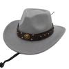 Western Cowboy Hat Tibetan Top Hat Felt Jazz Hat Rolled Edge Felt Hat Rivet Belt Buckle Metal
