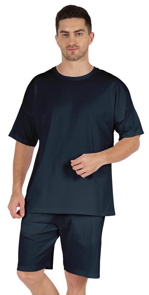 Inkmeso Düz Renk Üst ve Şort Yumuşak Ev Giyim Seti 2 Parça Erkek Yarım Kollu Şort Takımı