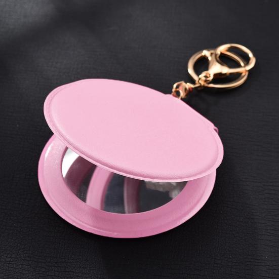 Mini zrcátko na klíče z umělé kůže Přenosné cestovní zrcátko pro ženy s kroužkem na klíče Oboustranné ruční skládací kosmetické zrcátko