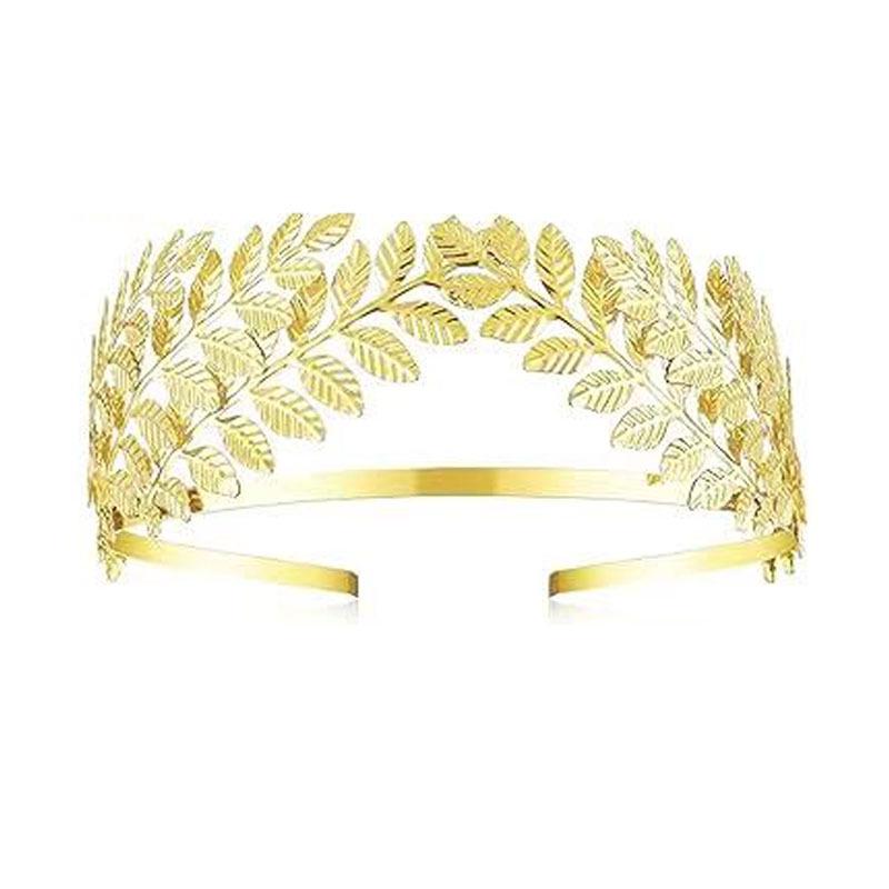 European & American Alloy Leaf Headband with Flower Earrings and Baroque Crown Hair Comb for Brides