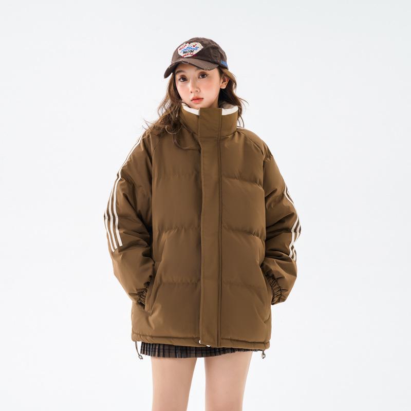 Winter Trend Striped Stand-up Collar Loose Cotton-padded Clothes Couple Style Warm Versatile Cotton-padded Jacket Men