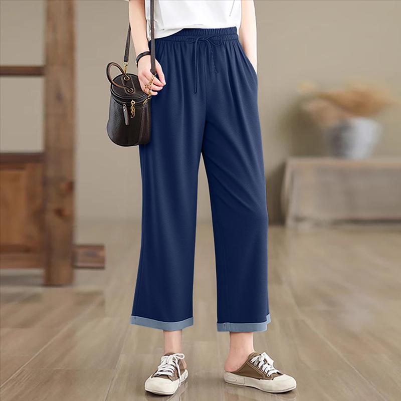 ZANZEA Womens Summer Loose Casual Drawstring Cropped Pants
