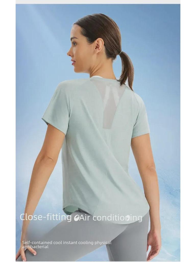 Dam Lös Passform Yoga Topp – Andningsbar Meshrygg, Snabbtorkande Löpar T-shirt, Kortärmad Träningsblus