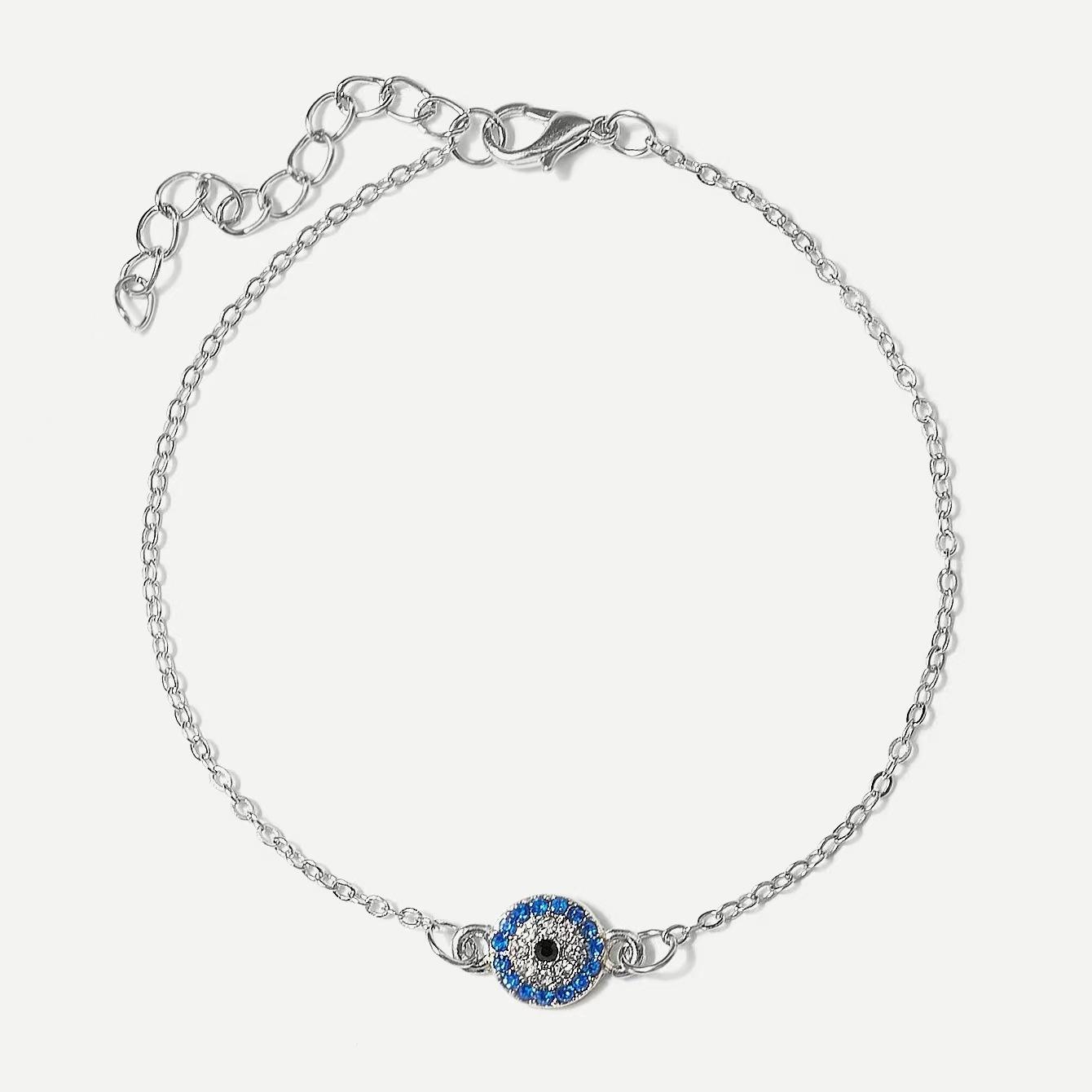 

2026 Двухслойный браслет на ногу из страз цвета турецкой бирюзы – Модный браслет с глазом от сглаза для женщин